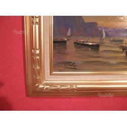 "Pescatori al tramonto" olio su tavola 20x60