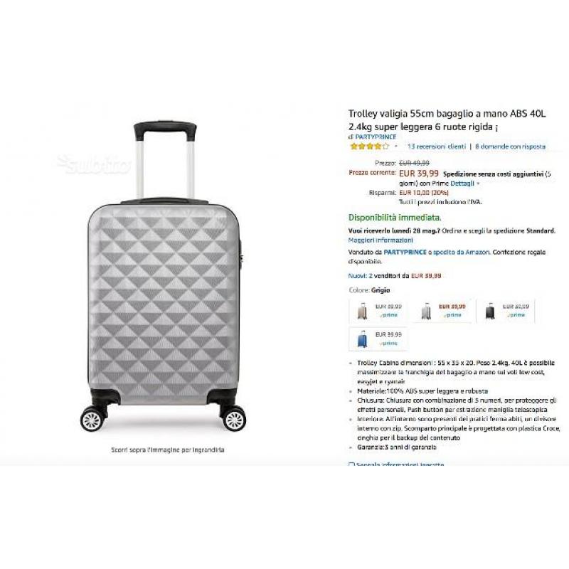 Trolley valigia 55cm bagaglio a mano ABS 40L 2.4kg